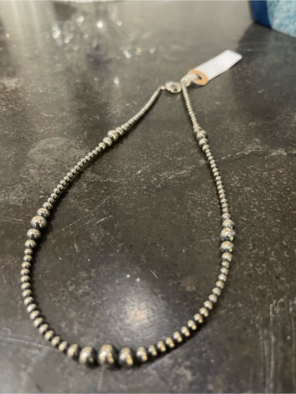 Sterling Silver Beaded Necklace Navaho 16”
